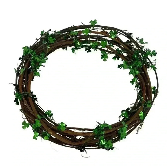 ST. PATRICK’S DAY FOUR LEAF CLOVER GRAPE VINE HOLIDAY WREATH DECORATION - Picture 6 of 6